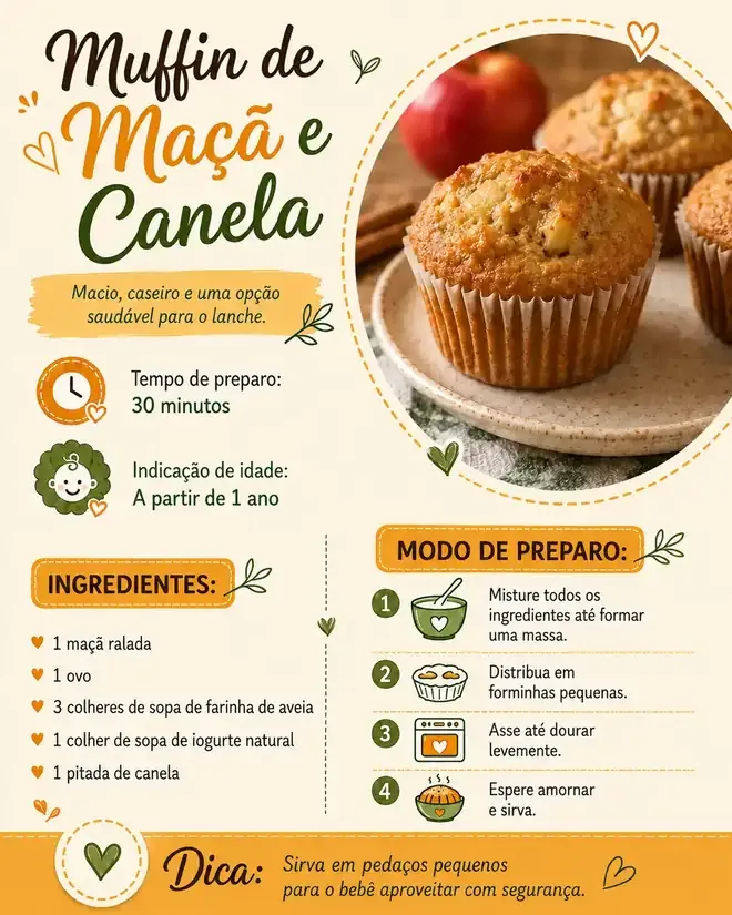Ficha I07 do PDF, 7 de 11: Muffin de maçã e canela, a partir de 1 ano