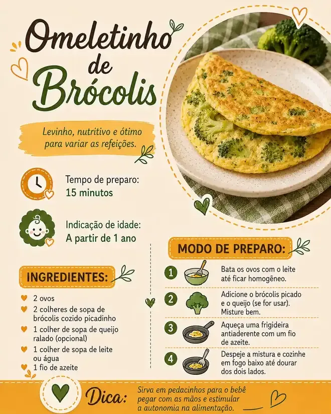 Ficha I10 do PDF, 10 de 11: Omeletinho de brócolis, a partir de 1 ano